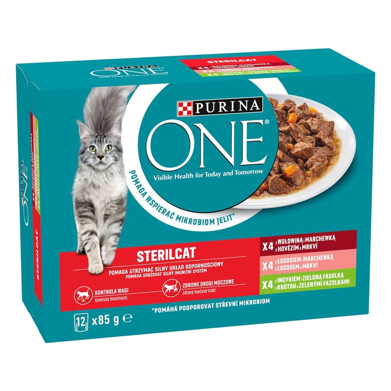Purina One Sterilcat Complete Pet Food for Adult Cats with Beef/Salmon/Turkey 12x85g