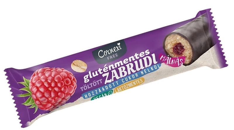 Oaty Roll - Gluten free oat bar with raspberry filling and cocoa coating, with no added sugar, with sweetener