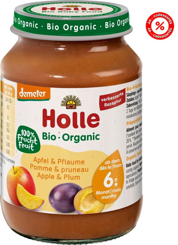 Holle Bio Alma szilvával üveges bébiétel 6 hónapos kortól