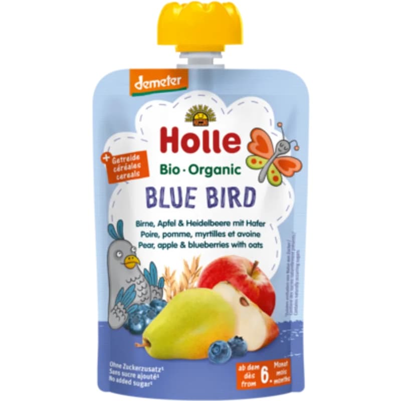 Holle Bio Blue Bird - Tasak körte, alma és áfonya zabbal 8 hónapos kortól, demeter