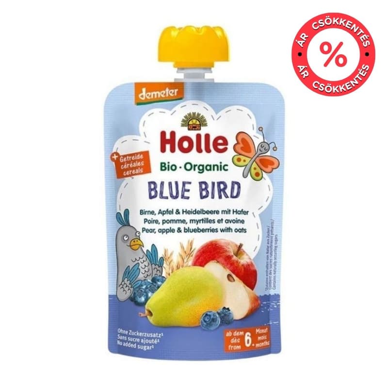 Holle Bio Blue Bird - Tasak körte, alma és áfonya zabbal 8 hónapos kortól, demeter