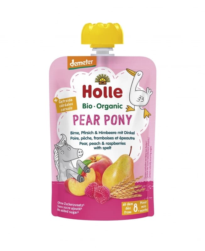 Holle Bio Pear Pony - Tasak körte, őszibarack, málna tönköllyel 8 hónapos kortól, demeter