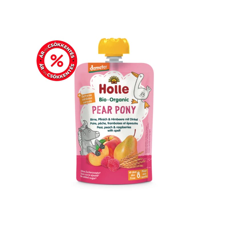 Holle Bio Pear Pony - Tasak körte, őszibarack, málna tönköllyel 8 hónapos kortól, demeter