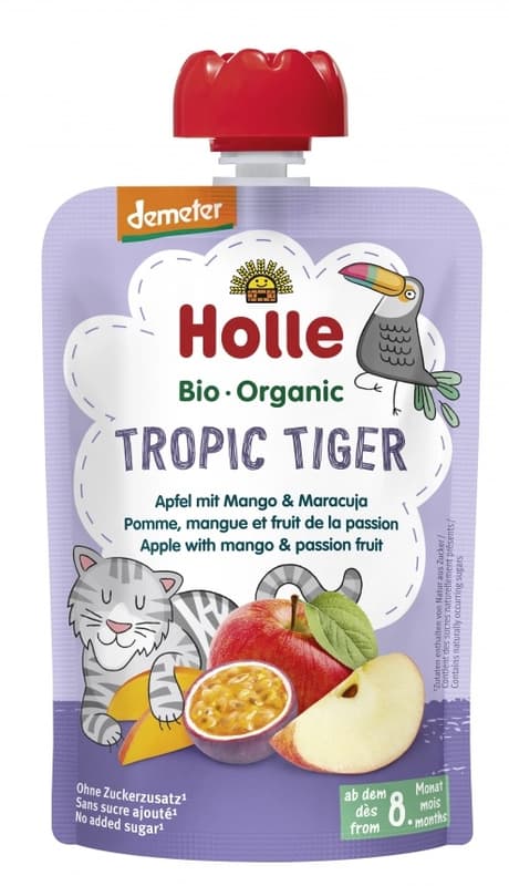 Holle Bio Tropic Tiger - Tasak Alma mangóval és maracujával 8 hónapos kortól, demeter