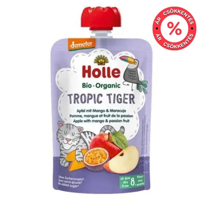 Holle Bio Tropic Tiger - Tasak Alma mangóval és maracujával 8 hónapos kortól, demeter