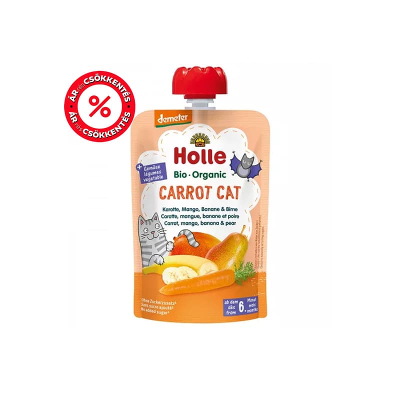 Holle Bio Cat Carrot - Tasak sárgarépa, mangó, banán és körte 6 hónapos kortól, demeter
