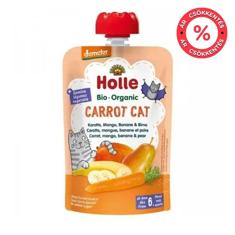 Holle Bio Cat Carrot - Tasak sárgarépa, mangó, banán és körte 6 hónapos kortól, demeter