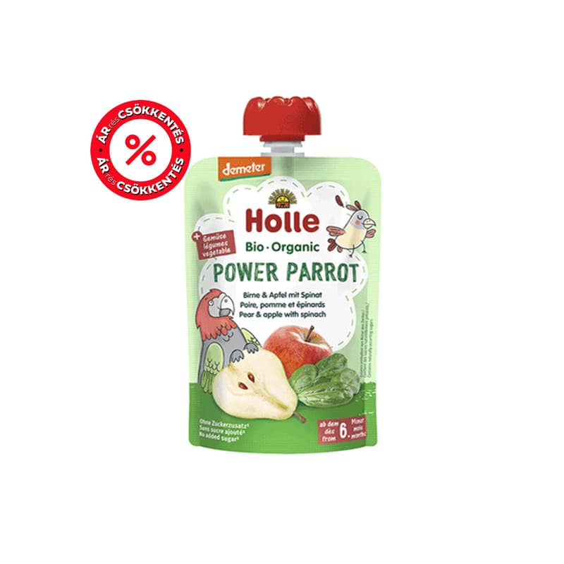 Holle Bio Power Parrot - Tasak körte almával és spenóttal 6 hónapos kortól, demeter