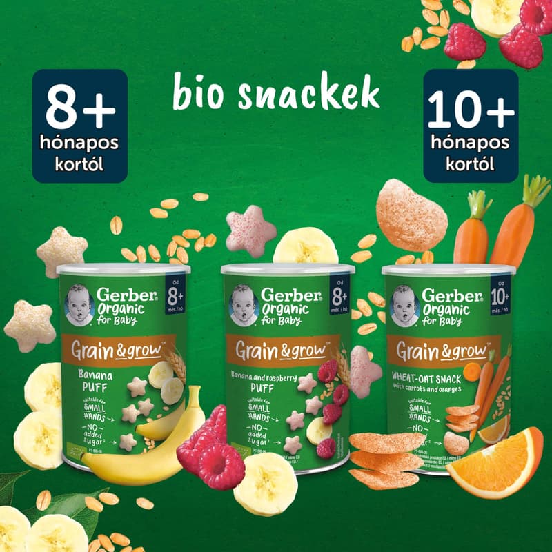 Gerber banános-málnás bio gabonasnack