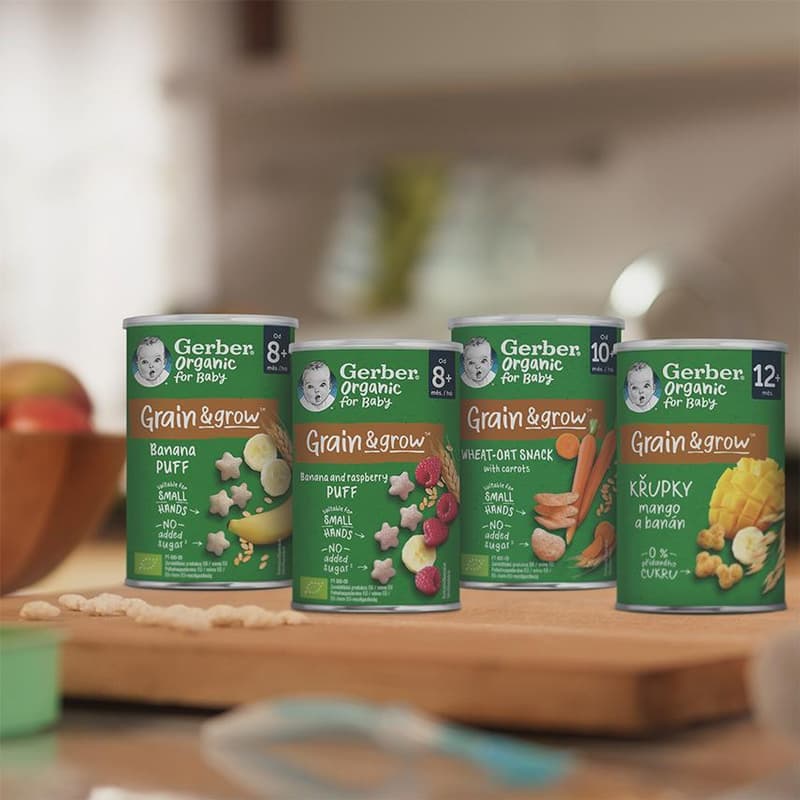 Gerber banana-raspberry organic grain snack, from 8 months