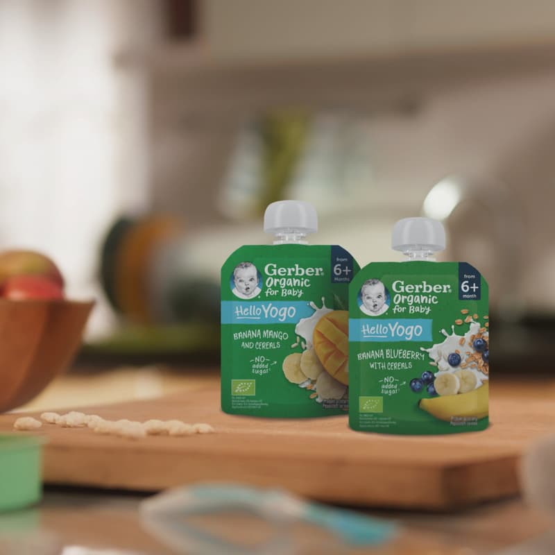 Gerber bio banán-áfonya gyümölcspüré fermentált tejkészítménnyel és gabonával 80g