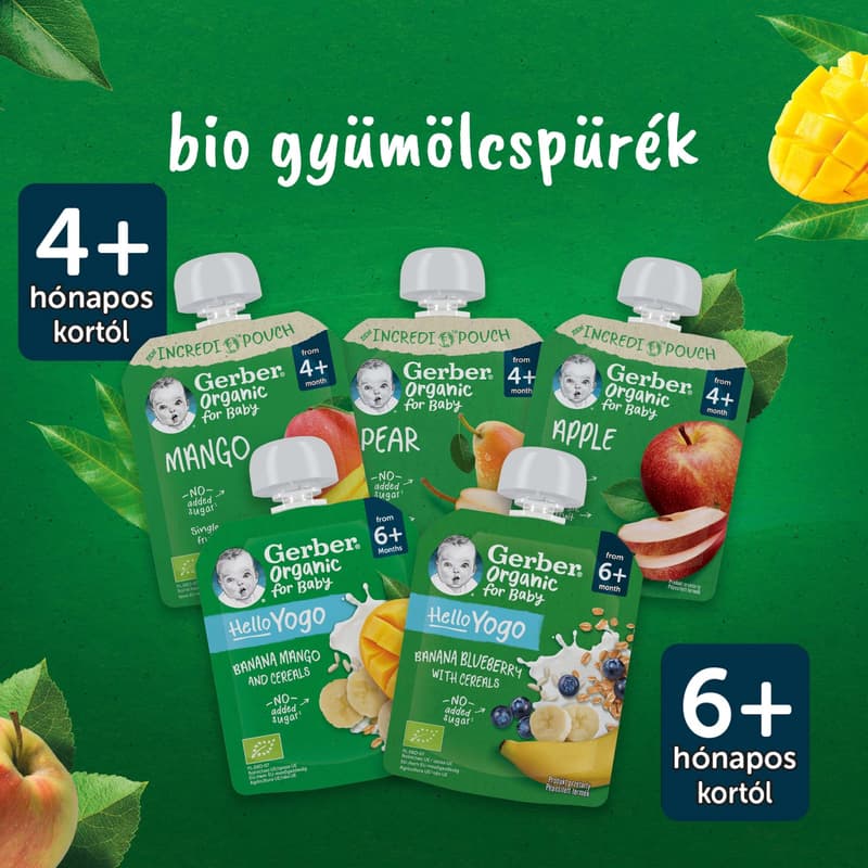 Gerber bio banán-áfonya gyümölcspüré fermentált tejkészítménnyel és gabonával 80g