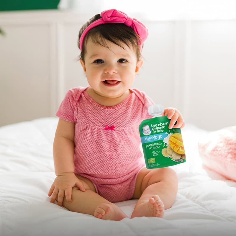 Gerber bio banán-mangó gyümölcspüré fermentált tejkészítménnyel és gabonával 80g