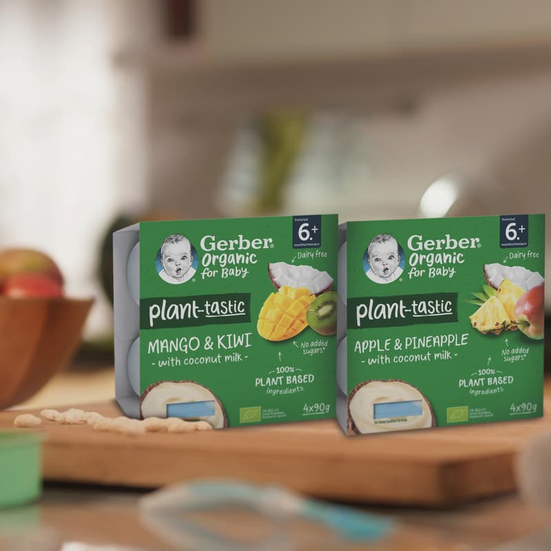 Gerber kókusztej alapú mangó-kiwi ízű bio babadesszert