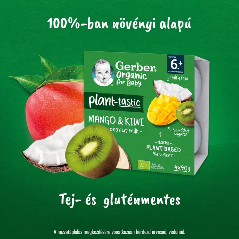Gerber kókusztej alapú mangó-kiwi ízű bio babadesszert