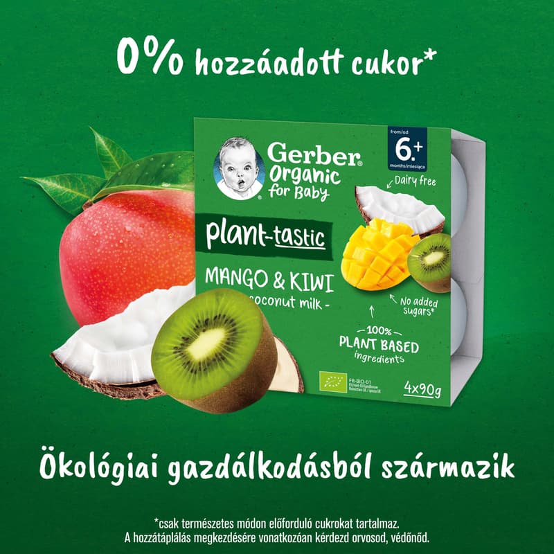 Gerber kókusztej alapú mangó-kiwi ízű bio babadesszert