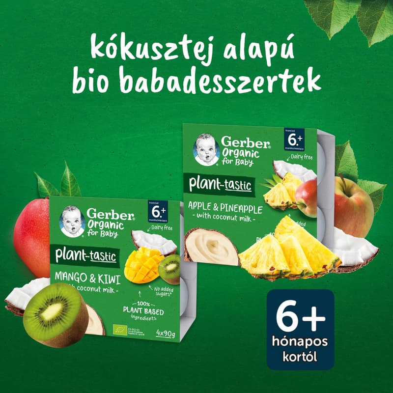 Gerber kókusztej alapú mangó-kiwi ízű bio babadesszert