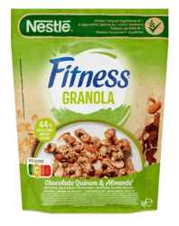 Nestlé Fitness Granola Quinoa Choco Almond - Ropogós gabonafalatok zabpehellyel, csokoládéval, mandulával, quinoaval és ásványi anyagokkal 300g
