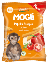 Mogli bio Paprikastangen paprikásparadicsomos tönkölyrudacskák 75g