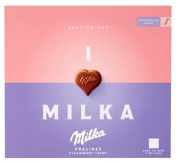 Milka I ♥ Milka alpine milk chocolate praline with strawberry filling