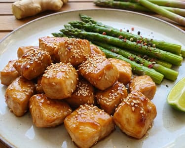 Szezámmagos csirkefalatok spárgával