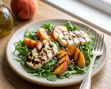 Saláta grillezett halloumi sajttal és őszibarackkal