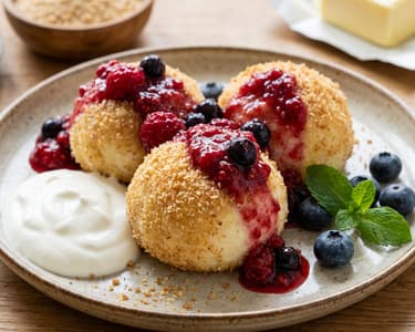 Elronthtatlan túrógombóc gyümölcsraguval