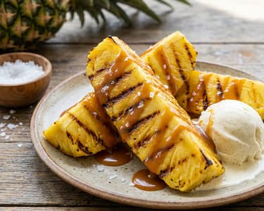 Grillezett ananász, sós karamellel, fagyival