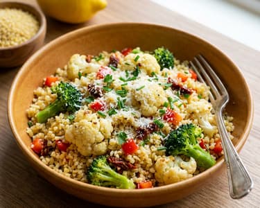 Bulgur saláta, sült zöldségekkel