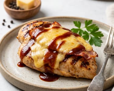 Sajtos csirkemell baconnel és BBQ szósszal