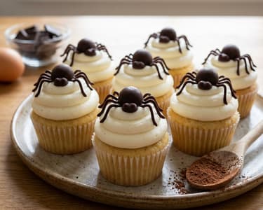 Halloweeni cupcake pókokkal