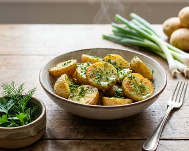 Héjában sült ünnepi burgonya zöldfűszeres vajjal