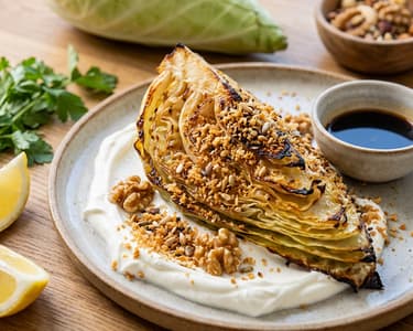 Egészben sült káposzta házi labneh-vel és ropogós morzsával