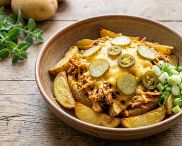 Vegán pulled chicken tál