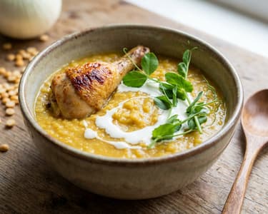 Yellow Split Pea Stew with Roasted Chicken Thighs