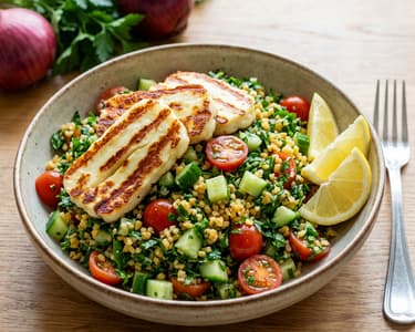 Grillezett halloumi sajt tabuléval