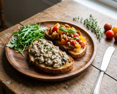 Vargányás és paradicsomos pirítósok rukkolával