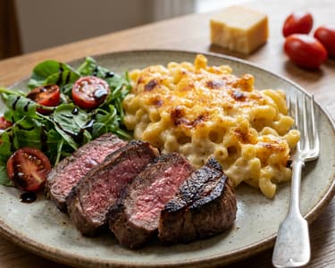 Ír marha hátszín Mac and Cheese-zel