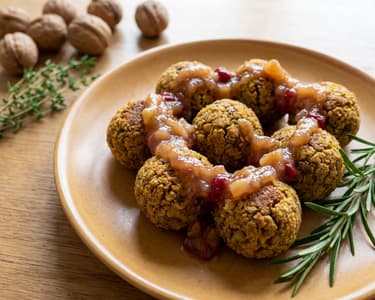 Lencsefalatok áfonyás körteszósszal