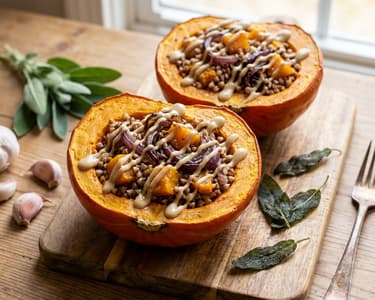 Stuffed Pumpkin with Creamy Tahini Sauce
