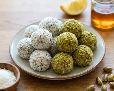 Poppy Seed-Lemon and Pistachio Coconut Balls