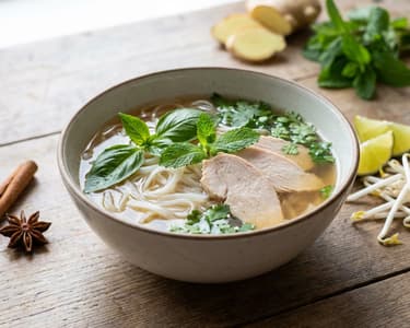 Pho with turkey and fresh herbs