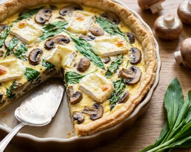 Wild Garlic, Mushroom, and Brie Cheese Quiche