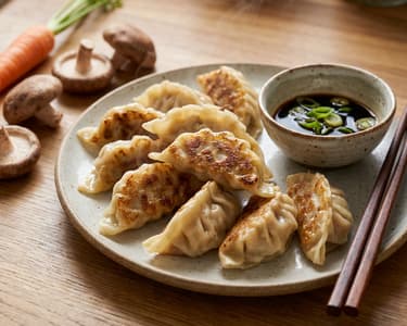 Tofus és zöldséges gyoza batyu