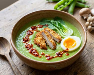 Borsókrémleves rántott sertéssel, ropogós chili olajjal