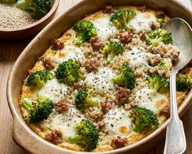 Rakott brokkoli quinoával és darált pulykahússal