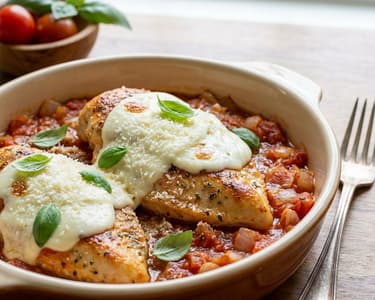 Parmezános csirke mozzarellával és paradicsommal