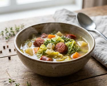 Savoy Cabbage Soup with Smoked Sausage