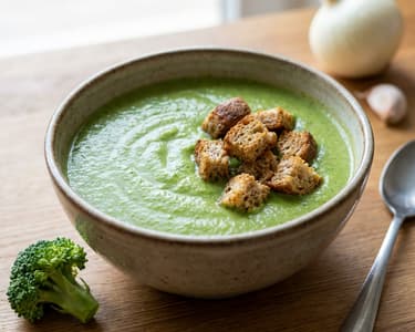Creamy Broccoli Cream Soup with Whole Wheat Croutons