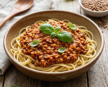 Vegán bolognai mártás vöröslencsével